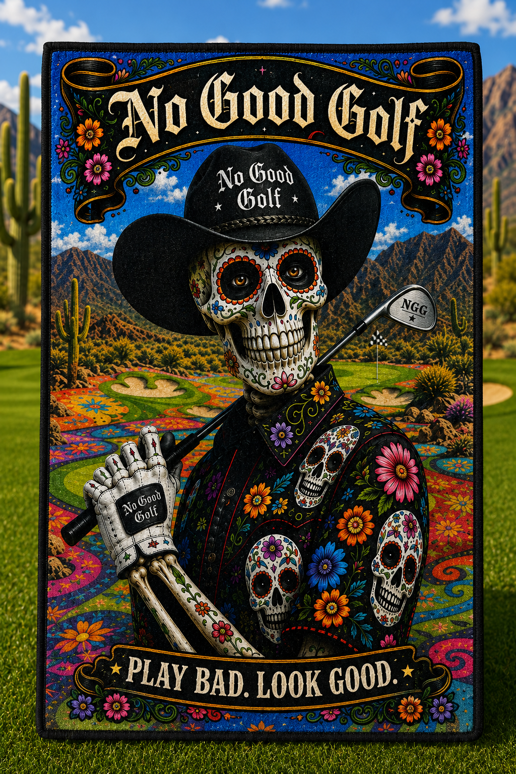 16x24 No Good Sugar Skull Golfer Golf Towel